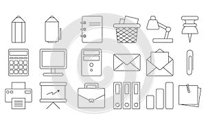 Office icon set. Thin line design Editable. Stationery. Vector outline icons. Isolated. White background.