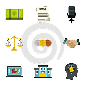 Office icons set, flat style