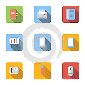 Office icons set, flat style