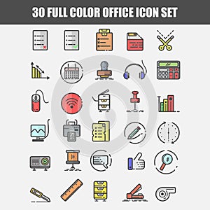 Full color office icon set  illustration