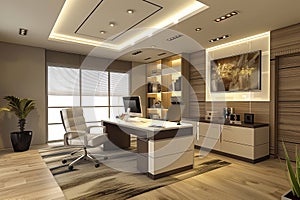 office interior in beige tones
