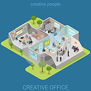 Office interior corporate department flat isometric vector 3d