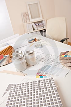 Office of interior designer with color swatch