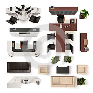 Office Interior Elements Top View Set