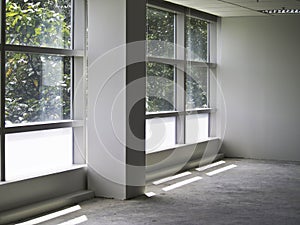 Office interior with glass wall