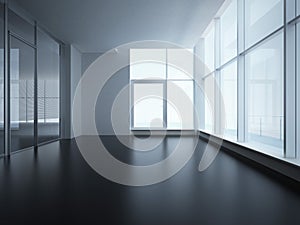 Office interior with glass wall