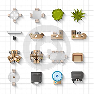 Office Interior Icons Top View
