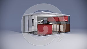 Office interior kitchen in a box. 3D illustration.