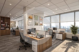 Office interior visualization 3D illustration