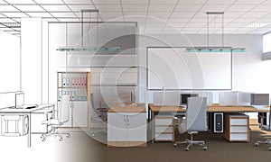 Office, interior visualization, 3D illustration