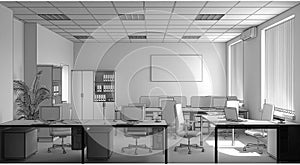 Office, interior visualization, 3D illustration