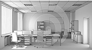 Office, interior visualization, 3D illustration