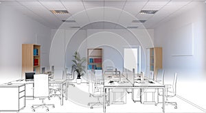 Office, interior visualization, 3D illustration