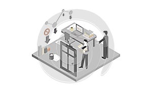 Office interior, workplace and working people vector Illustration