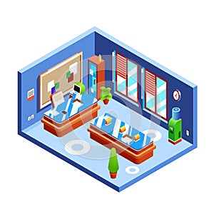 Office isometric vector illustration cross-section