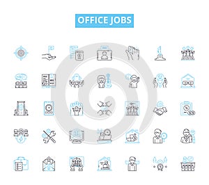 Office jobs linear icons set. Administrative, Accounting, Communications, Customer support, Data entry, Emailing photo