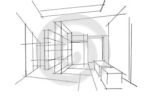office layout sketch,a line drawing Using interior architecture, assembling graphics, working in architecture, and interior design