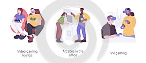 Office life entertainment isolated cartoon vector illustrations set.