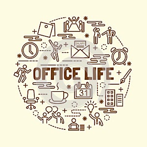 Office life minimal thin line icons set