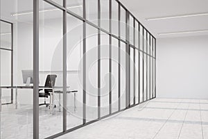 Office lobby with glass walls and CEO office