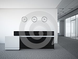 Office lobby with a reception desk