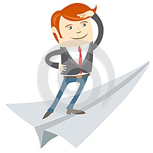 Office man flying on paper plane