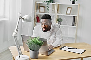 office man laptop education student online job american computer freelancer worker african