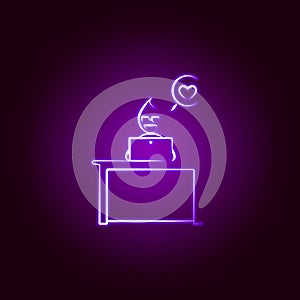 Office man love work line icon in neon style. Element of office life illustration. Signs and symbols collection icon for websites