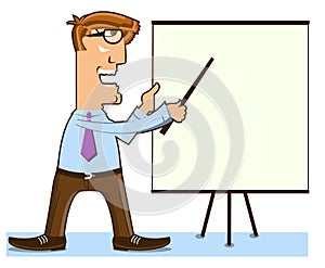 Office man and pointer ner presentation board.Vect