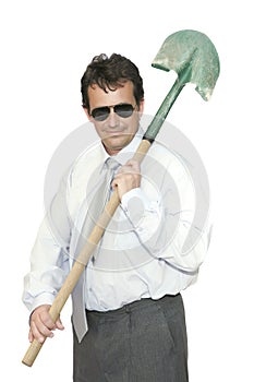 Office man with spadeful