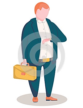Office man in a suitcase are wetting