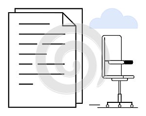Office Chair and Documents with Cloud Element Work, Organization, and Cloud Technology