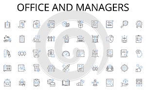Office and managers line icons collection. SmartHome, Automation, Innovation, Sustainability, Digitalization, Efficiency