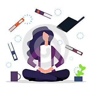 Office meditation. Concentration at workspace vector illustration