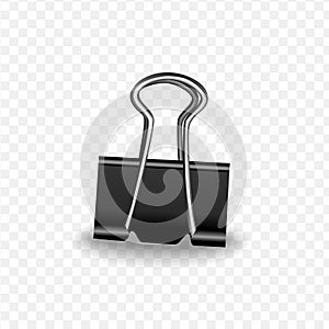 Office metal black clip with shadow, realistic vector illustrations