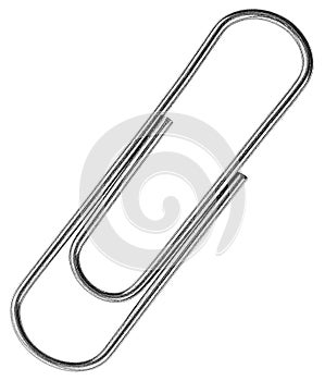 Office metal paper clip isolated on white background. Important documents holder