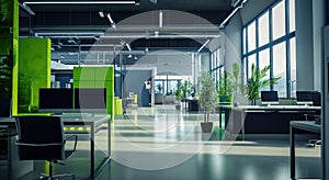 the office is modern and green with colorful efx