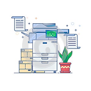 Office Multi-function Printer scanner.Flat thin line style vector icon.