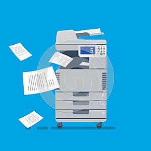 Office Multi-function Printer scanner. Flat Vector