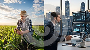 An office with multiple computer screens displaying data and graphs