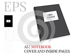 Office notebook with cover and inside pages, vector