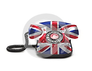 Office: old and vintage telephone with the union jack flag