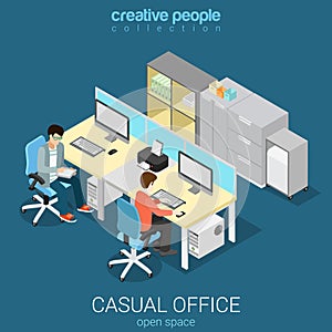 Office open space room workplace flat vector isometric interior