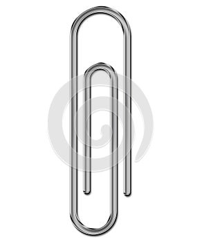 Office paper clip also known as paperclip in silver metal 3D illustration