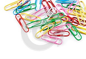 Office paper clips isolated on white background