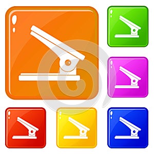 Office paper hole puncher icons set vector color