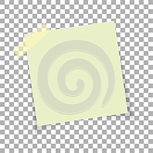 Office paper sticky note on transparent background. Post on sticky tape. Template for your projects. Vector