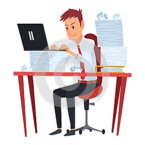 Office paperwork. Office worker with stack of documents. Concept man of office work with stress and overworking