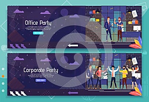 Office Party and Celebration Event Ad Banner Set