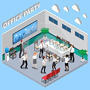 Office Party Isometric Composition